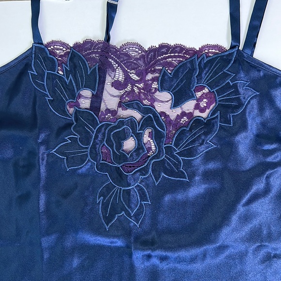 Natori Silky Lace Trim Babydoll Cami Top SzM Blue Violet Y2K Fairy New Romantic - Picture 3 of 9